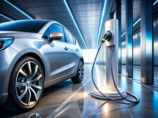 Futuristic Electric Car Charging at Modern Urban Station
