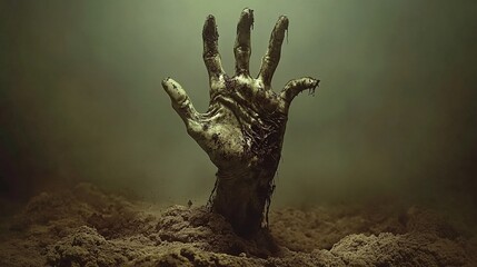 Eerie Hand Emerging from Graveyard Soil