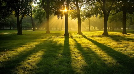 Fototapeta premium Sunlight Illuminating a Green Meadow