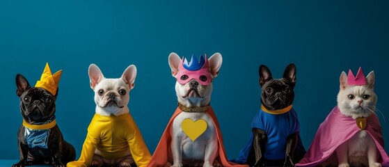 Capture the fun and charm of Dress Up Your Pet Day with a lively scene of pets in creative costumes, from dogs in superhero outfits to cats dressed as royalty, surrounded by playful props and joyful