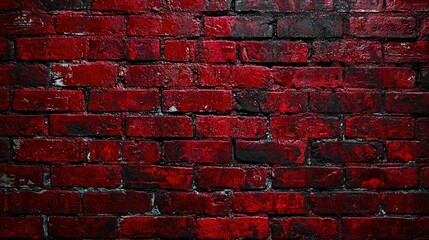 A textured brick wall in deep red, showcasing a worn and weathered appearance, adding character and warmth to any rustic or industrial setting