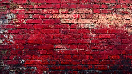 Fototapeta premium A textured brick wall in deep red, showcasing a worn and weathered appearance, adding character and warmth to any rustic or industrial setting