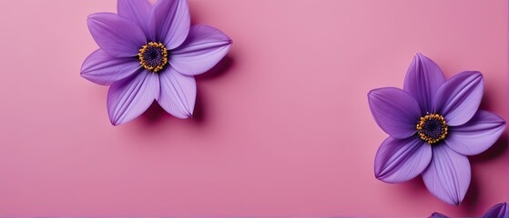 Fototapeta premium Purple Flowers on Pink Background
