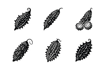 Fototapeta premium Bitter gourd icon set. Bitter gourd icon silhouette set vector illustration white background.