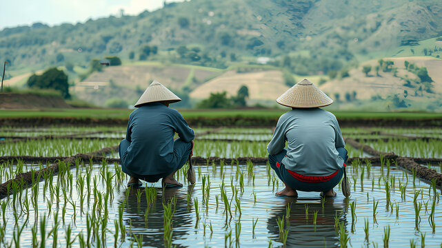AI image generate farmer in paddy field