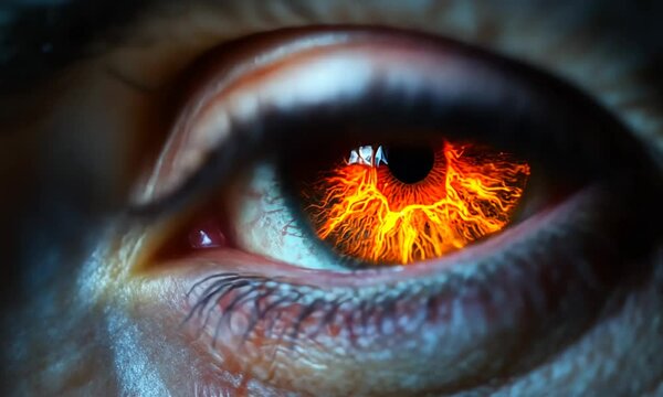 Flashing eyes colored orane like fire