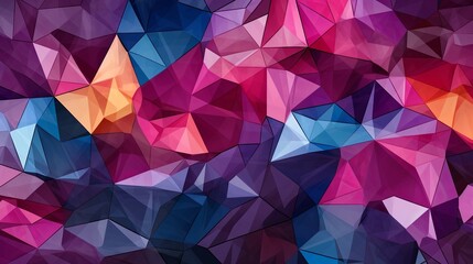 Obraz premium A vibrant mosaic of interwoven triangles, showcasing shades of deep purple, rich blue, and bright pink, creating a captivating visual tapestry.
