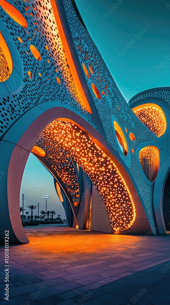 Aufkleber a stunning architectural structure featuring intricate designs and ambient lighting, creating a capt