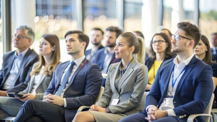 People are in the audience at the conference hall at a business event.
