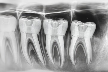 x-ray image of human teeth and gum in black and white colour