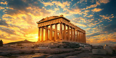 Obraz premium Golden Sunset Over the Historic Parthenon in Greece