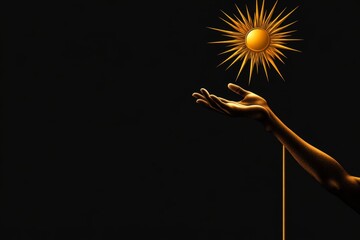 Minimalist icon of a hand reaching for the sun, with simple lines and soft gradients symbolizing the optimism and potential of tomorrowâ€™s opportunities