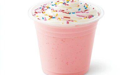 A gourmet milkshake with colorful sprinkles and whipped cream, isolated on a white background for a fun and vibrant look.