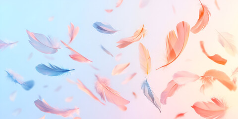 Serene Feathers Floating in a Vibrant Sunset Sky