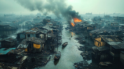 Aerial View of a Slum City in Nigeria - Makoko