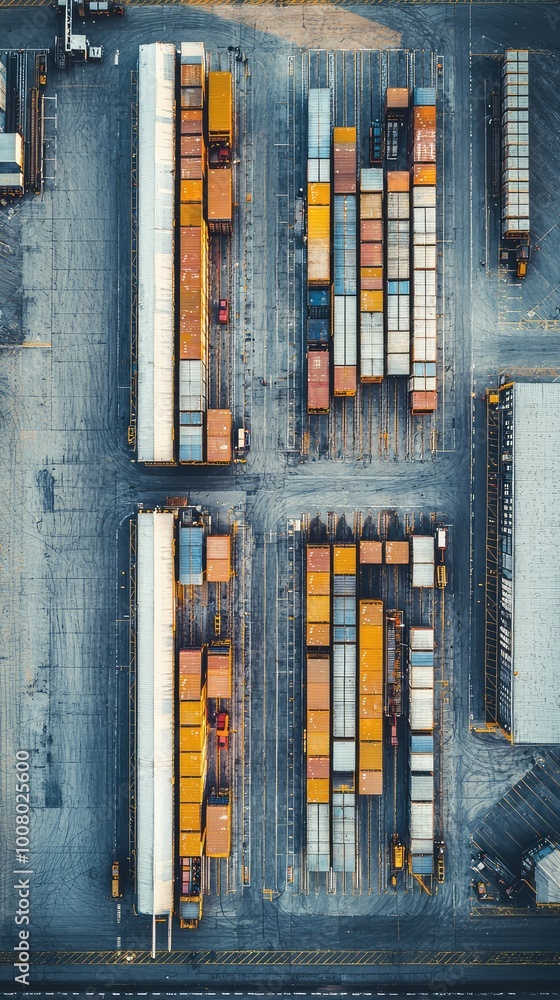 Aufkleber aerial view of a busy shipping yard with stacked containers organized in rows, highlighting logistic