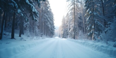 Obraz premium a snow-covered winter forest, where the trees are blanketed in fresh white snow, creating a picturesque winter wonderland