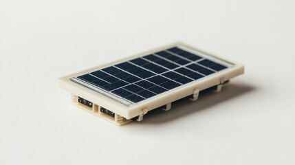 A miniature solar cell for scientific or educational purposes, placed on a white background to highlight sustainable learning.