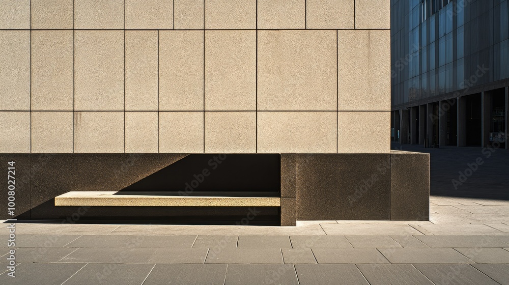 Poster a minimalist black billboard on a textured black tiled wall, sunlight filtering through, adding a sl