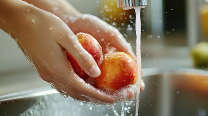 Fototapeta premium Hands grasp a mix of fresh berries above a bowl while water splashes around, enhancing the colorful display of fruits