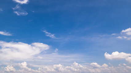 Fototapeta premium clear blue sky background,clouds with background, Blue sky background with tiny clouds. White fluffy clouds in the blue sky. 
