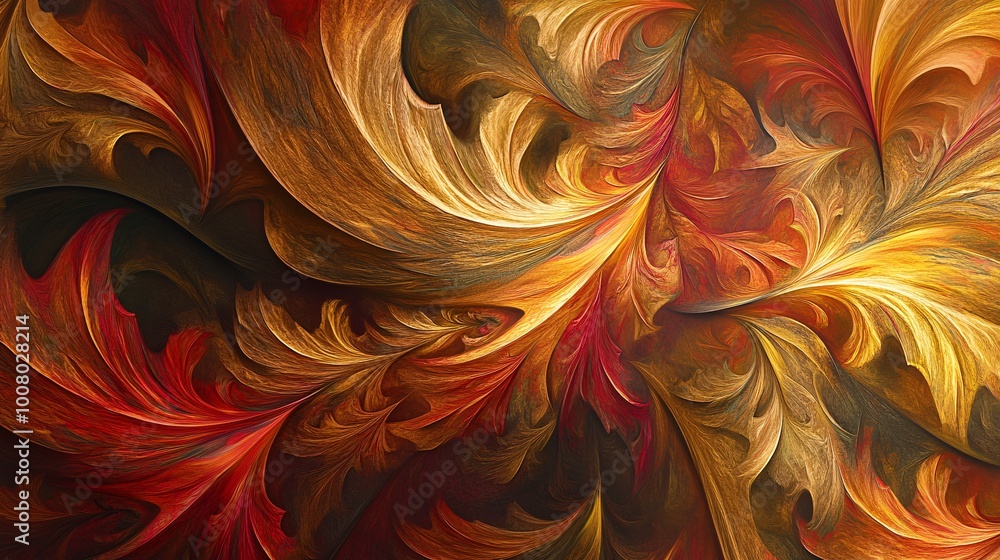 Poster abstract colorful swirling leaf patterns.