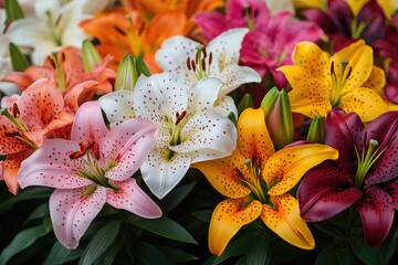 Colorful lilies blooming in a floral arrangement