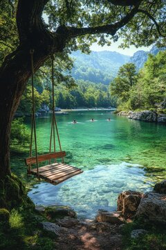 Tourists enjoying swimming on a sunny day in greece at the giola lagoon natural pool