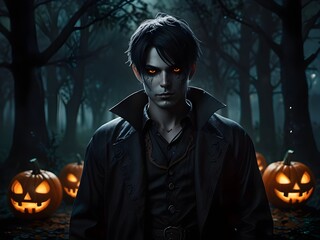 halloween pumpkin with Male vampire.
