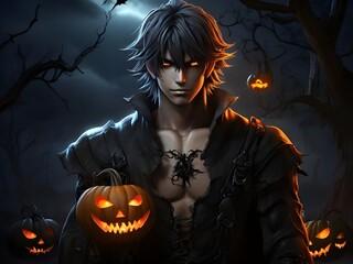 halloween pumpkin with Male vampire.