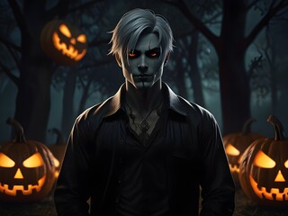 halloween pumpkin with Male vampire.