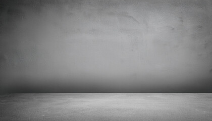 Empty Gray Wall Room interiors Studio Concrete Backdrop and Floor cement Shelf, well editing montage display products and text present on free space Grey Color Background