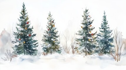 Christmas tree in snowdrift,winter and snow background, with Christmas ornaments glass transparent balls,banner sale product,Holiday Xmas background,vector illustration,space for text.