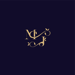 beauty leaf monogram logo organic and elegant concept MJ wedding initial letter