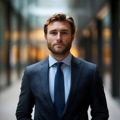 Fototapeta premium Serious Financial Analyst in Corporate Suit Posing for with Confidence