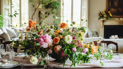 Spring flowers in vintage vase, beautiful floral arrangement, home decor, wedding and florist design