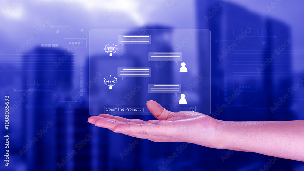 Poster businessman using for digital chatbot, robot application, conversation assistant, ai artificial inte