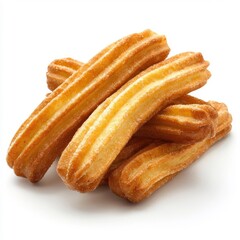 Churros isolated on a white background, showcasing their golden-brown texture and crispy exterior in a delightful presentation.