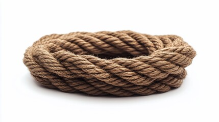 Obraz premium A coiled rope made of natural fibers, isolated on a white background.