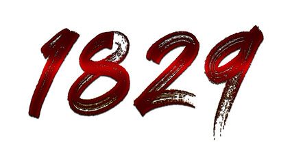 3D blood red number design of 1829 on white background.