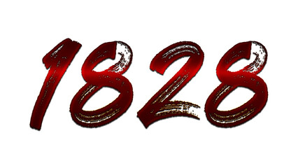 3D blood red number design of 1828 on white background.