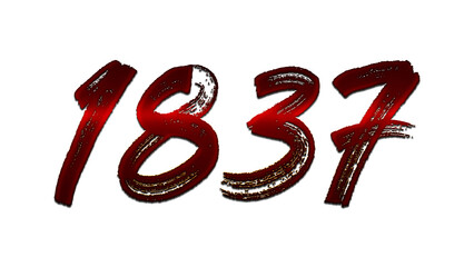 3D blood red number design of 1837 on white background.