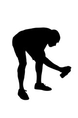  silhouette of a man crouching painting with spray paint on white background