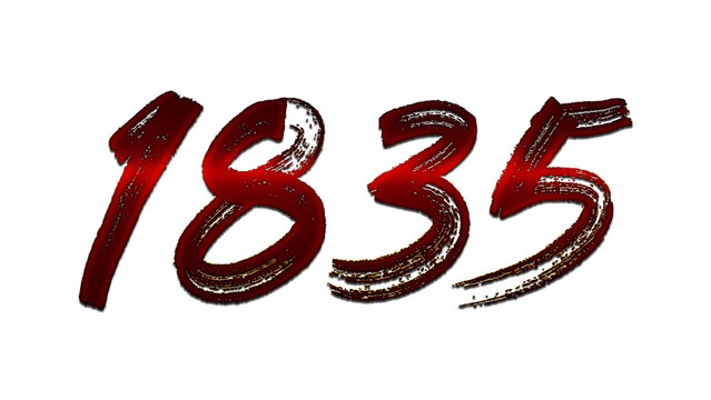 3D blood red number design of 1835 on white background.