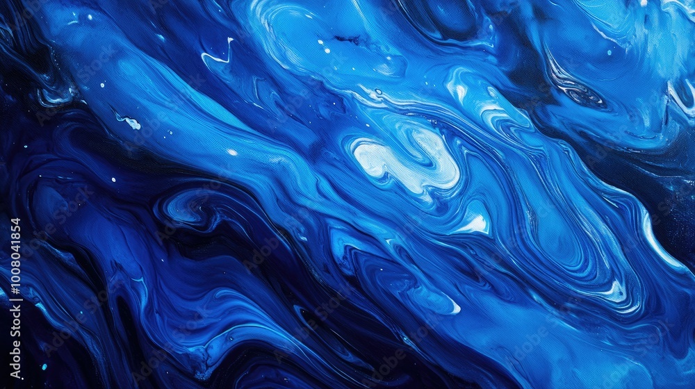 Poster horizontal background with vibrant blue abstract wave patterns creating fluid motion across the canv