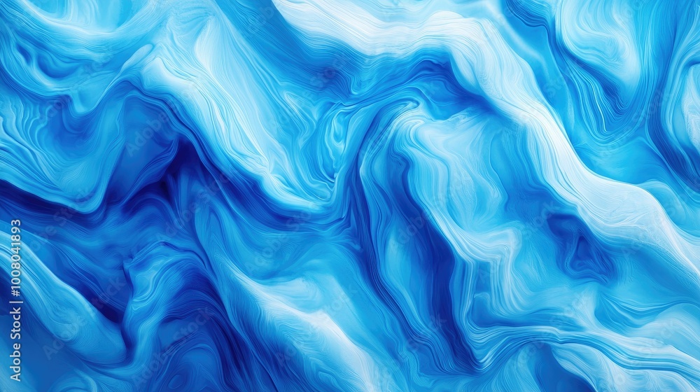 Poster horizontal background with vibrant blue abstract wave patterns creating fluid motion across the canv