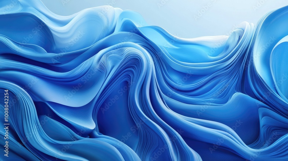Poster horizontal template with dynamic blue wave patterns, forming a vibrant abstract background