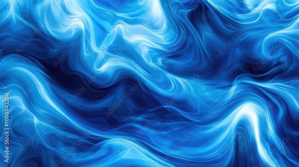 Poster horizontal template with dynamic blue wave patterns, forming a vibrant abstract background