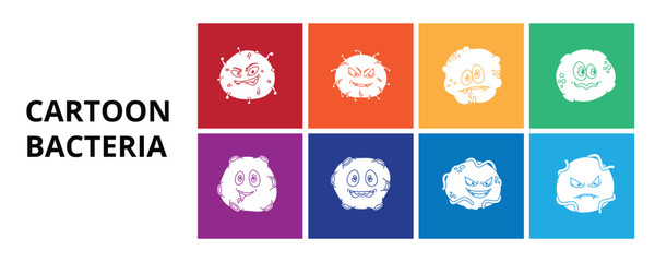 Cartoon Bacteria Glyph Solid Banner Web Icon Set Vector Illustration