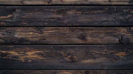 Fototapeta premium A dark brown wooden plank wall displaying rich natural knots and grain patterns, adding rustic charm and warmth to any interior space